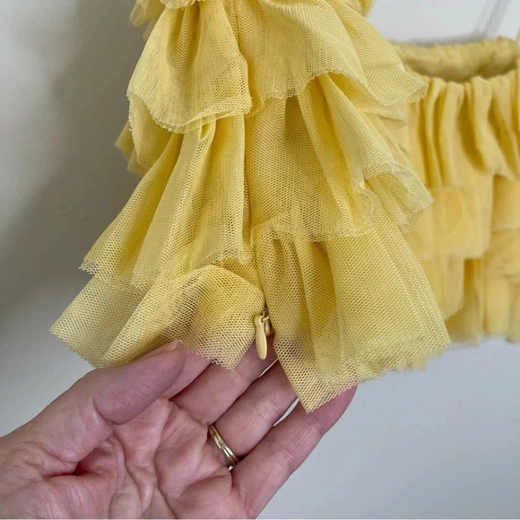 Zara ruffled tulle tank crop top in butter yellow - Picture 8 of 11